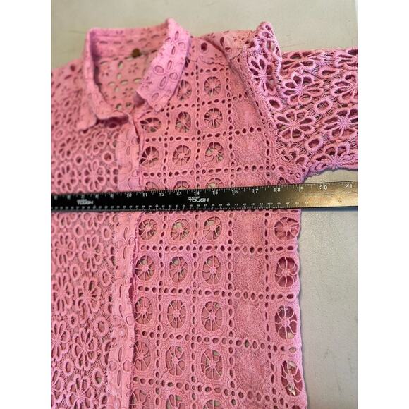 Free People Shirt Womens Small Pink Yesenia Shacket Casual Crochet Festival Top - Picture 8 of 11